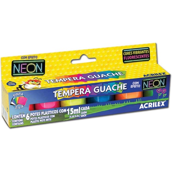 Tinta Guache Neon 6 Cores - Acrilex
