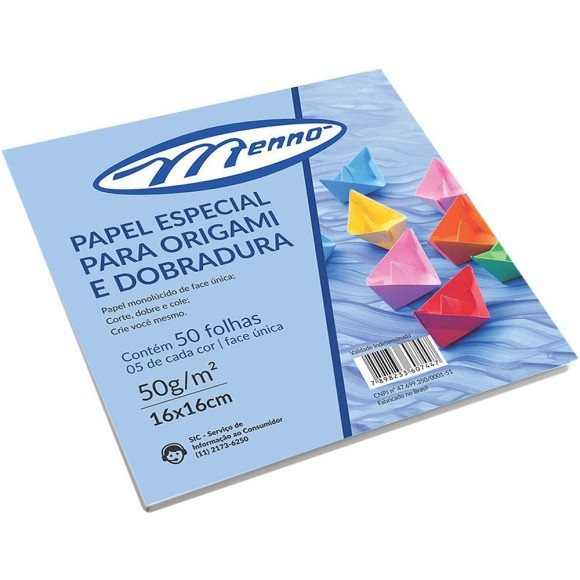 Papel Especial Para Origami e Dobradura 50g 50 Folhas 5 Cores - Menno
